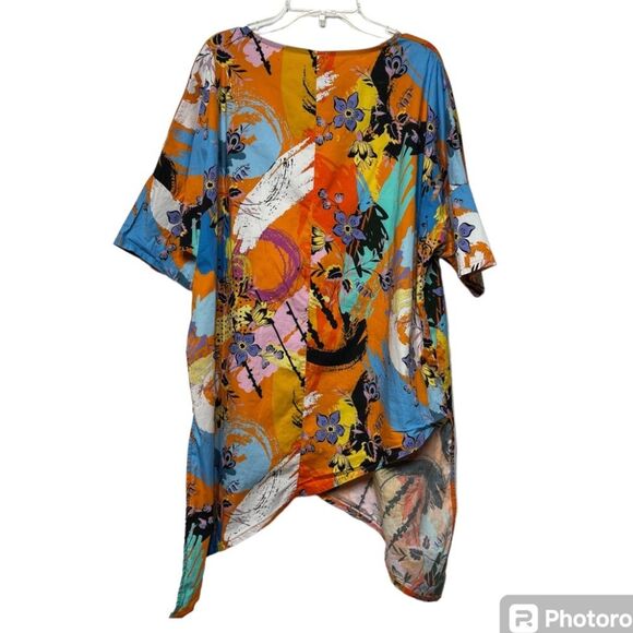 158C Asymmetrical Hem 3/4 Sleeve Abstract and Floral Print Tunic XL - Picture 11 of 14